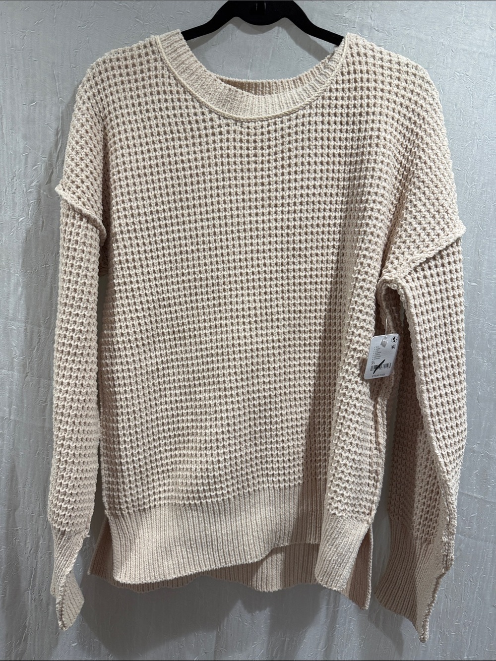 Free People Cream Waffle-Knit Scoopneck Sweater